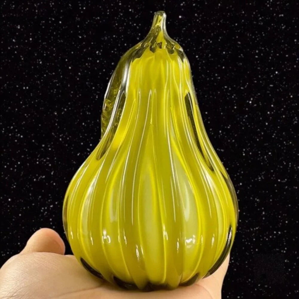 Studio Art Glass Pear Apple Fruit Green Cased Glass‎ Figurine Paperweight Figure